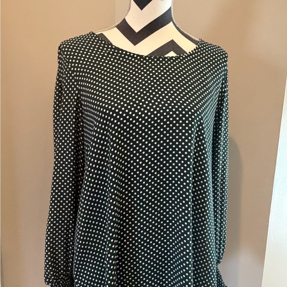 LOFT Dark Green Polka Dot Blouse